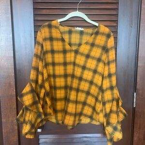 Long sleeve yellow plaid blouse
